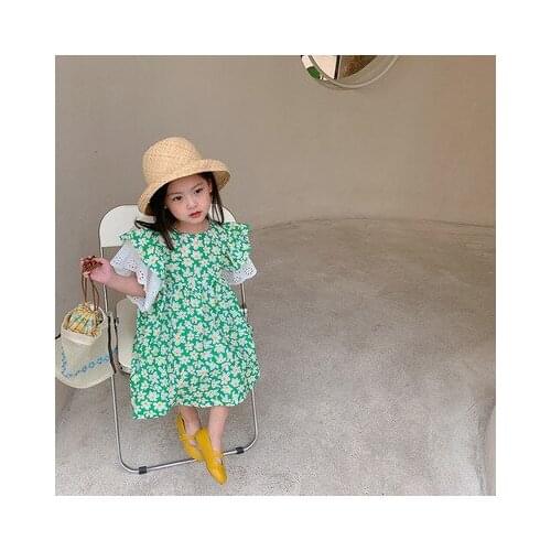 Girls Dress Summer 2021 New Children Korean Lace Sleeve Floral Dress Baby Girl Cute Princess Dresses Baby Girl Clothes 2-8 Years