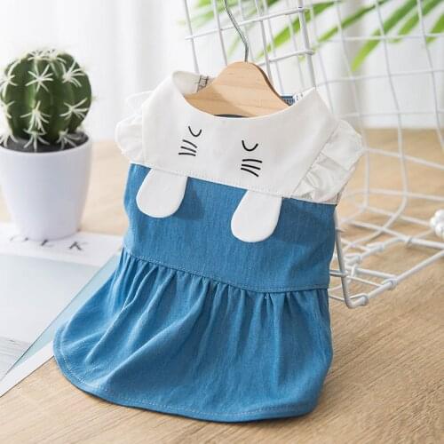 Dog Dress Spring and Summer Puppy New Thin Section Breathable Rabbit Stitching Denim Vest Skirt Cat Dress Pet Clothes