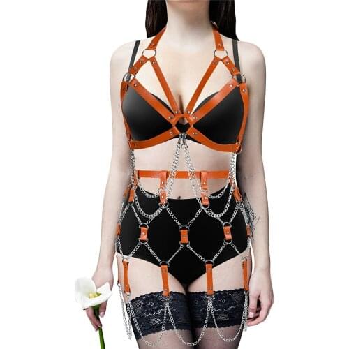 Fetish Accessories PU Leather Fashion Harness Goth Punk Harajuku Garters Cage Bra Body Bondage Belt Sexy Bdsm Lingerie Set