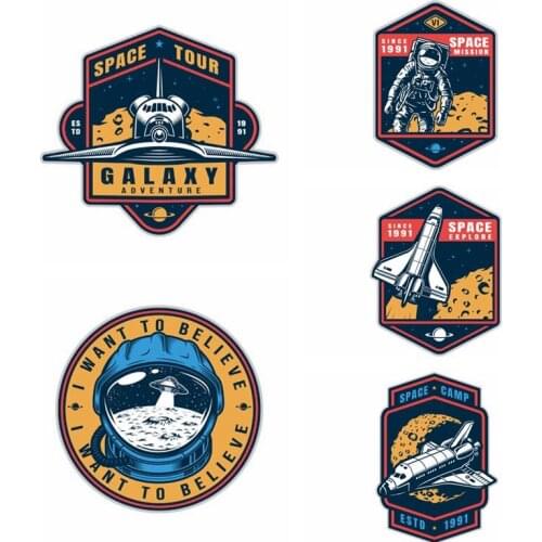 Pulaqi DIY Astronaut/Rocket Iron On Transfers For Clothes Heat Transfer UFO Ironing Stickers T-shirt Thermal Patches On Clothes