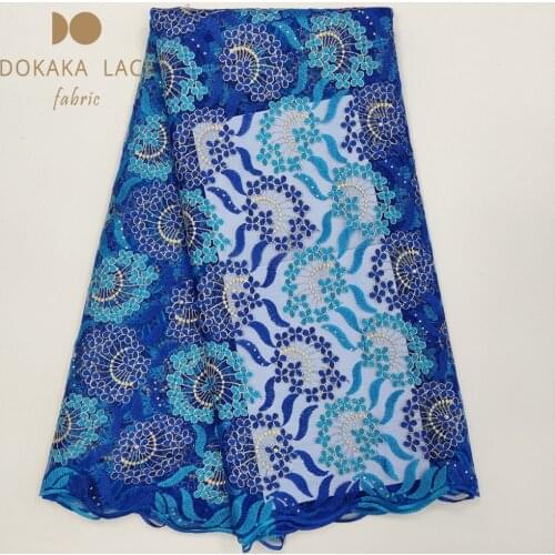 Special Embroid Stones Tulle Lace African Beads Lace Fabric Blue For Evening Party Dress Senegal Beads 2019 Guipure Lace Fabrics