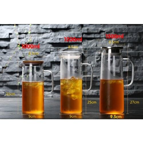 1500ml glass pitcher with bamboo lid cover