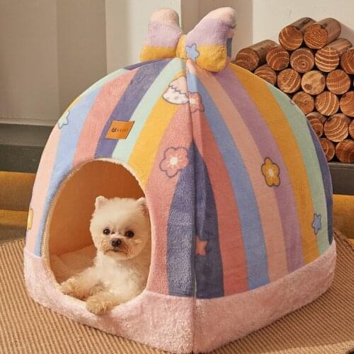Warm Cat Cave Bed Small Dog Teddy Chihuahua Closed Tent Puppy Kennel House Soft Litter Mongolian Yurts Pet Nest Sofa for Cat