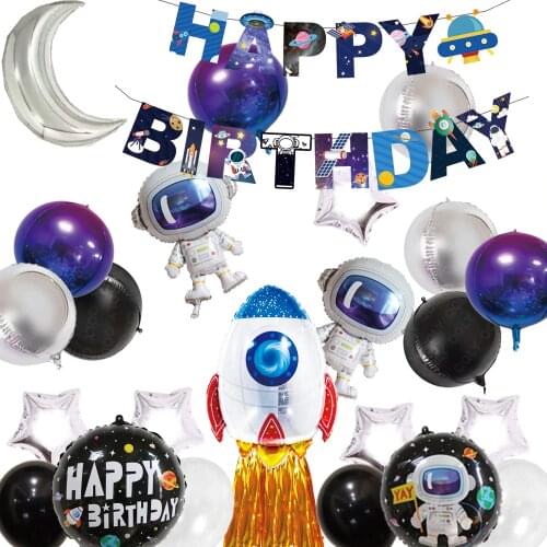 Galaxy Theme Birthday Party Supplies Astronaut Rocket Ship Foil Balloon DIY Baby Shower Boy Girl Birthday Party Decorations Kids