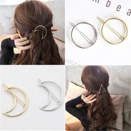 Geometric Shape Hair Clips Hair Accessories Women Fashion Simple Jewelry Punk Hollow Moon Triangle Round Gold Hairpins Barrettes