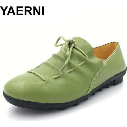 YAERNI 2017 WOMEN CASUAL SHOES GENUINE LEATHER FLATS MOM FASHION COMFORTABLE AUTUMN SHOES SIZE 35-41