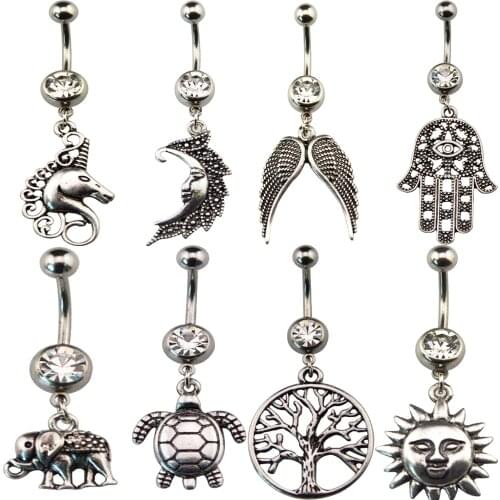 1pcs Surgical Steel Navel "Sun,Moon,Turtle"Wiccan Pagan Style Belly Bar ring Piercing Bar Belly Rings