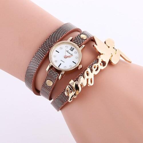 100pcs/lot Fashion Wholesale New Leather Bracelet Watch Women Gold Angel Girl Fashion Watch Electronic Quartz Wristwatch