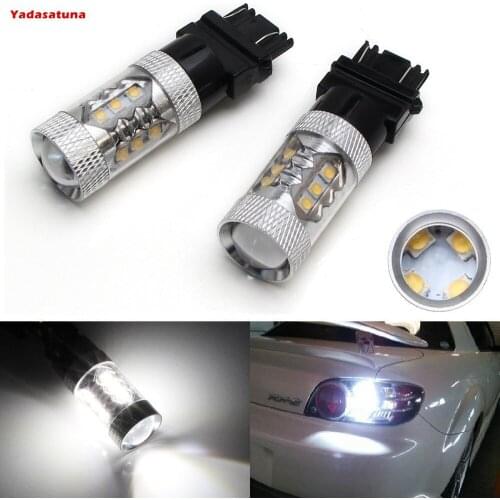 2Pcs 3157 w2.5x16q p27 80w 16xcree Chips frio 6500k 1200lm blanco para la luz de senal de vuelta del coche (ac / dc12v-24)