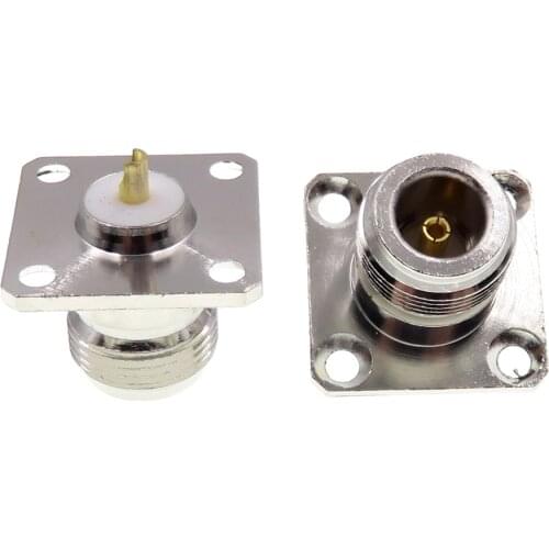2Pcs N-KF Pure Copper RF Coaxial Connector N Type Famale Plug with Flange Four-hole Fixed Interface 25mm Baffle