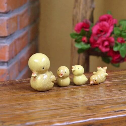 4PC Colored Ceramic Little Yellow Duck Cute Animal Figurines Garden Courtyard Miniature Sculpture Bonsai Decoration Home Decor