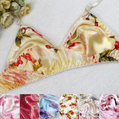 Pure silk Bra Double Faced Silk Wireless Ultrathin 100% Mulberry Silk Print Bras 34/75-42/95AB FREE SHIPPING