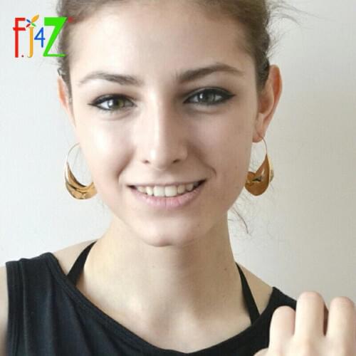 F.J4Z Personality Exaggerated Metal Female Party Hoop Earrings Hot Fancy Shining Irregular Leaves Alloy Earrings