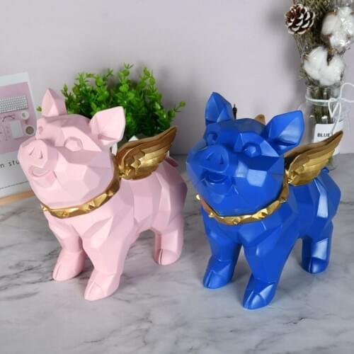 Nordic Geometry Cute Flying Pig Resin Crafts Ornament Home Hote Livingroom Desktop Figurines Decoration European Birthday Gift