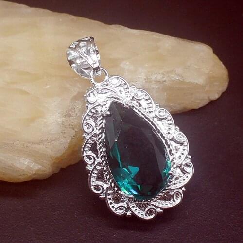 Gemstonefactory Jewelry Big Promotion 925 Silver Glowing Teardrop Green Topaz Women Ladies Mom Gifts Necklace Pendant 20213879