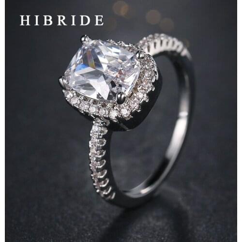 HIBRIDE Women Wedding Cocktail Ring Top Quality Cubic Zircon White Gold Color Rings Wholesale Price For Girl Gifts QSP0010-130