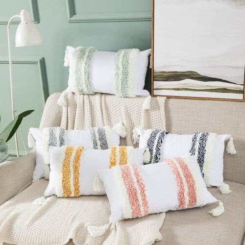Cotton Embroidered Cushion Cover Simple Bohe Kanako Flower Waist Pillowcase 45x45cm/30x50cm Sofa Tassel Square Tufted Pillow