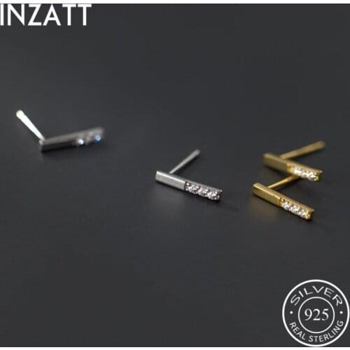 INZATT Real 925 Sterling Silver Zircon Stick Stud Earrings For Fashion Women Party punk Fine Jewelry Minimalist Accessories