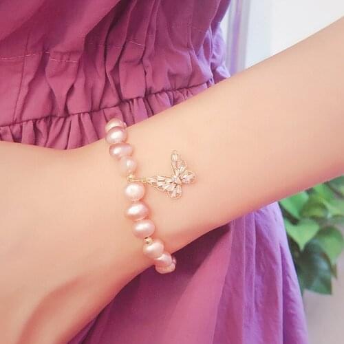Artificial Pearl Butterfly Charm Bangles & Bracelets Jewelry Handmade Elegant Pearl Bracelet for Women Gift