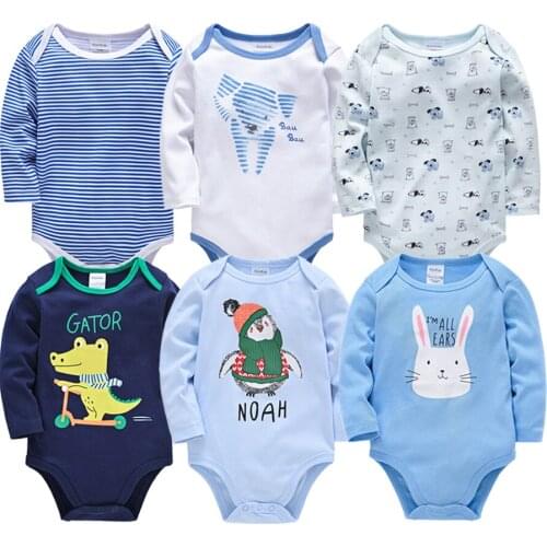 Honeyzone Cartoon Print Newborn Baby Boy Clothes 3/6 pcs Cotton Body bebe Rompers Full Sleeve Cool Animal Jumpsuit