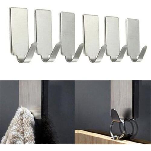 DIVV 6Pcs Hooks Self Adhesive Home Kitchen Wall Door Stainless Steel Holder Hook Hanger Hooks For Hanging Dropshipping M925
