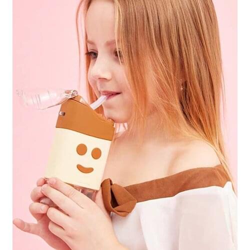 Summer Cute Donut Ice Cream Water Bottle With Straw Creative Square Watermelon Cup Portable Leakproof Tritan Bottle BPA Free