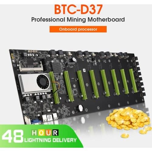 Ethereum Bitcoin Mining Motherboard with CPU Fan and 8 GPU Slots (Slot Pitch 55mm) DDR3 RAM Integrated VGA Low Power Consumption