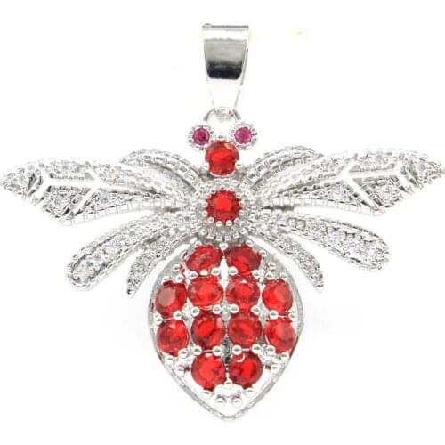 38x33mm SheCrown Lovely Cute Moth Created Red Blood Ruby Green Peridot Tourmaline CZ For Ladies Birthday Gift Silver Pendant