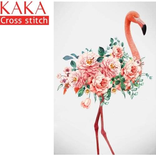KAKA Cross stitch kits,5D Flamingo Flowers,Embroidery needlework sets with printed pattern,11CT-canvas,Home Decor Painting