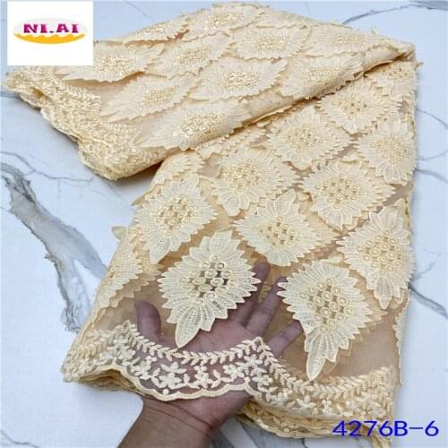 Nigerian Lace Fabric 2021 High Quality Simple And Noble Design Sequined Embroidered Milk Silk Net Lace For Dress NA4276B-2