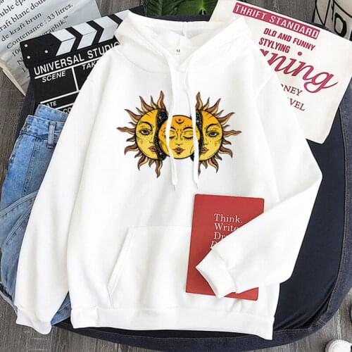 2020 Winter New Fashion Sun and Moon Graphic Novelty Funny Printing Long-Sleeved Couple Hoodie Plus Velvet Casual Sweatshirts