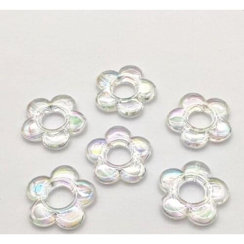 New arrival! 31x30mm 100pcs Clear Aurora/AB effect Flower- Shape Beads for HandMade Earrings parts/Necklace DIY/Jewelry Findings
