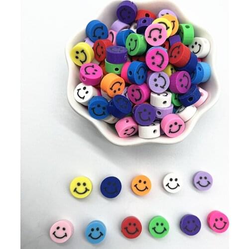 New 30pcs 10mm Smiling Face Beads Polymer Clay Spacer Loose Beads for Jewelry Making DIY Bracelet Accessories #32