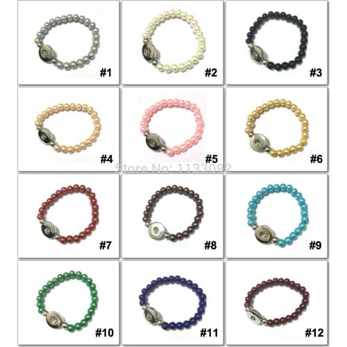 Wholesale12pcs/lot 12 Colors DIY Handmade pearl elastic band 18mm snap button bracelet ginger snap button charms Jewelry