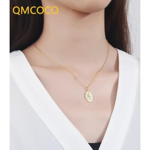 QMCOCO Creative Trendy Vintage Design Oval Pendant Necklace INS Style Minimalist Fashion Womens Collarbone Of Chain