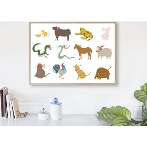 Print Japanese Zodiac wall art No Frame wall Painting for home decoration wall pictures