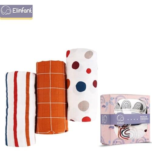 2020new Arrival Elinfant 3pcs / Set 70 % Bamboo+30% Soft Cotton Baby Swaddle Wraps Cotton Baby Muslin Blankets Quze Infant Wrap