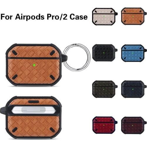 For Airpods Pro Woven Pattern Protective Case Double Buckle Anti-Lost Design Wireless Bluetooth Earphone Cover For Airpods 2