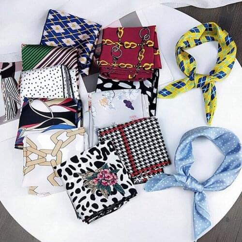 New Fashion Small Square Satin Scarf Head Neck Bandana Women Girls Elegant Floral Printed Dot Hair Tie Bands Wrap Handkerchief