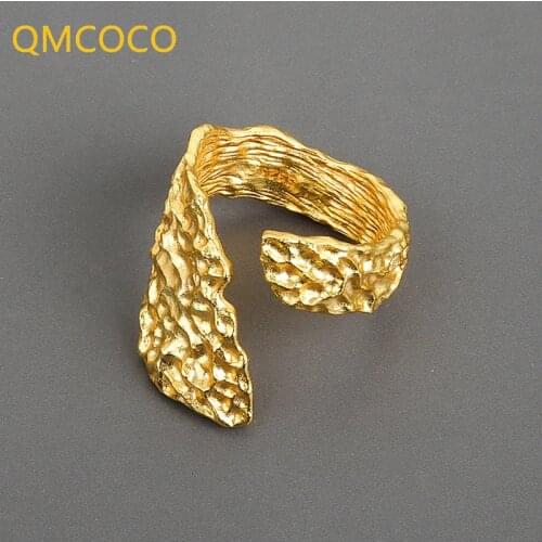 QMCOCO Irregular Rings For Women Fashion Creative Geometric Hammer Textured Open Ring For Ladies Jewelry Party Gifts