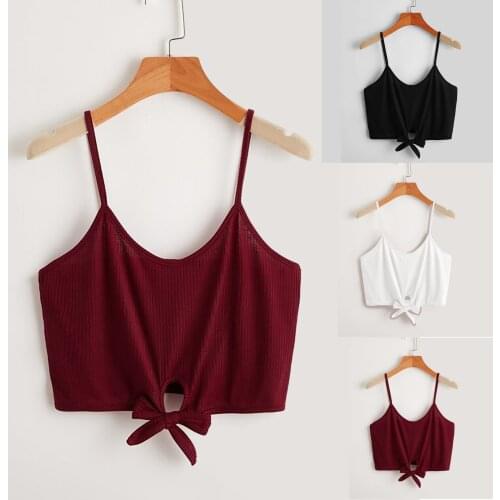 Ladies Sexy Summer Bar Party Vest Womens Solid Color Sleeveless Knot Hem Crop Cami Sexy Vest Tank Tops 2021 Ladies топ женский