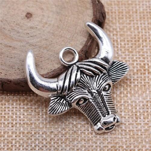 WYSIWYG 2pcs 38x35mm Big Tau Charm Pendants For Jewelry Making Antique Silver Color Tau Pendants Charm Bull Head
