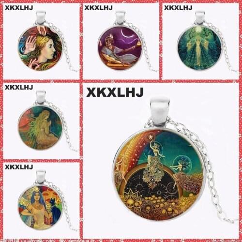 XKXLHJ Egyptian Goddess EmilyBalivet Myth Goddess Buddhist Jewelry Glass Cabochon Necklace Pendant Necklace