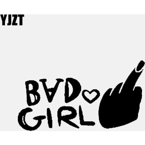 YJZT 13.2CM*7.5CM BAD GIRL RUDE FINGER GIRL CUTE FUNNY CAR STICKER VINYL DECAL Black/Silver C3-1950