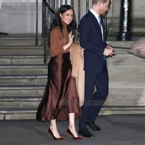 Elegant Customized Chocolate Satin Female Formal Evening Skirt A-Line Office Lady Zipper Back Ankle-Length Womens Skirts 2020