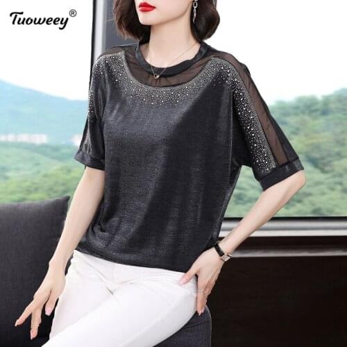 Plus Size Womens hollow out Blouses shirts Summer style Tops New patchwork Blouse Loose Print shirt O Neck Short Sleeve Blusas