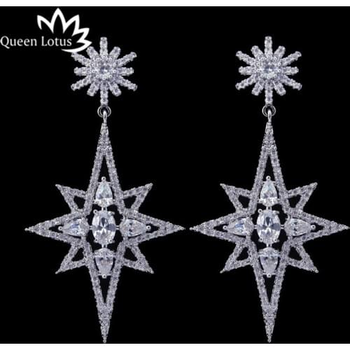 Queen Lotus 925 Sterling Silver Miniature Inlaid AAA Zircon Earrings Star Hollow Exaggerated Personality Earrings For Women