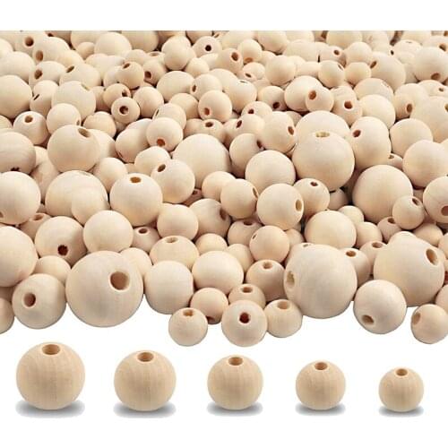 1100Pcs Wood Beads Unfinished Round Wooden Loose Beads Wood Spacer Beads for Craft Making Decorations and DIY Crafts