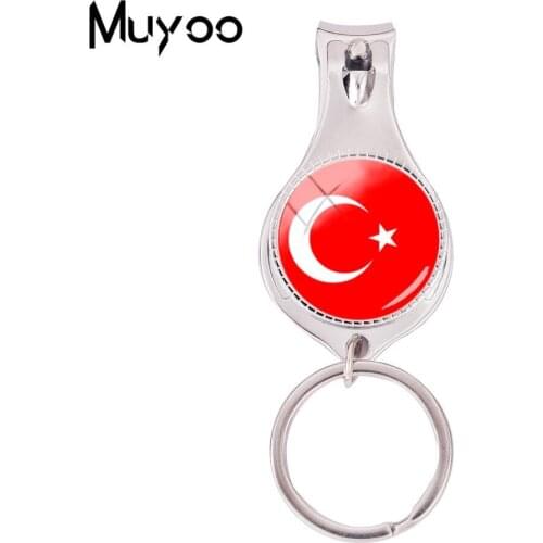 2018 Fashion Flag Turkey Multifunctional Keychain Round Glass Dome Nail Clipper Keyring Handmade Jewelry Nail Clippers