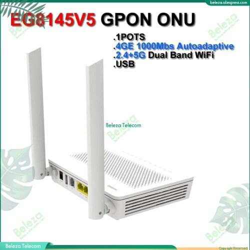 5pcs 100% Original EG8145V5 Gpon ONU FTTH 4GE+1POTS+1USB+2.4G/ 5G+ wifi Dual frequency With English modem router bare metal